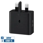 شارژر دیواری سامسونگ مدل T2510 با توان خروجی 25 وات و درگاه USB Type-C، اتصال سه پین و بدنه پلاستیکی سبک